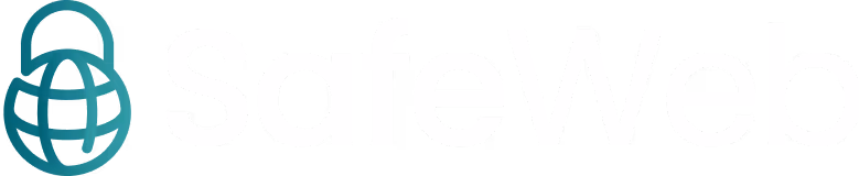 The SafeWeb white logo with a green padlock